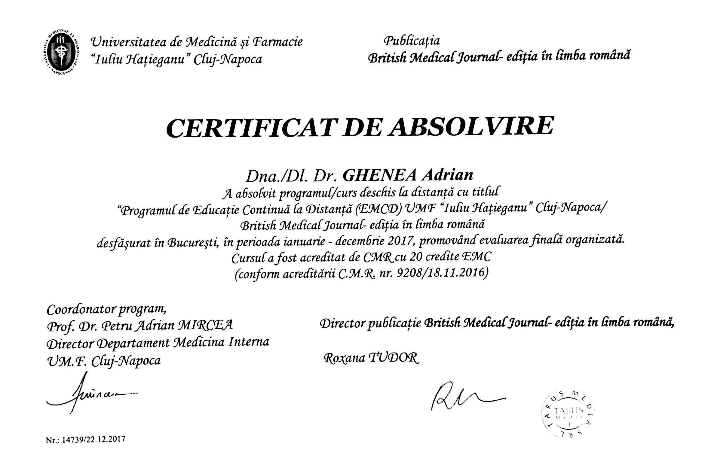 Educație Medicală Continuă la Distanță – British Medical Journal România — Universitatea de Medicină și Farmacie „Iuliu Hațieganu” Cluj-Napoca
