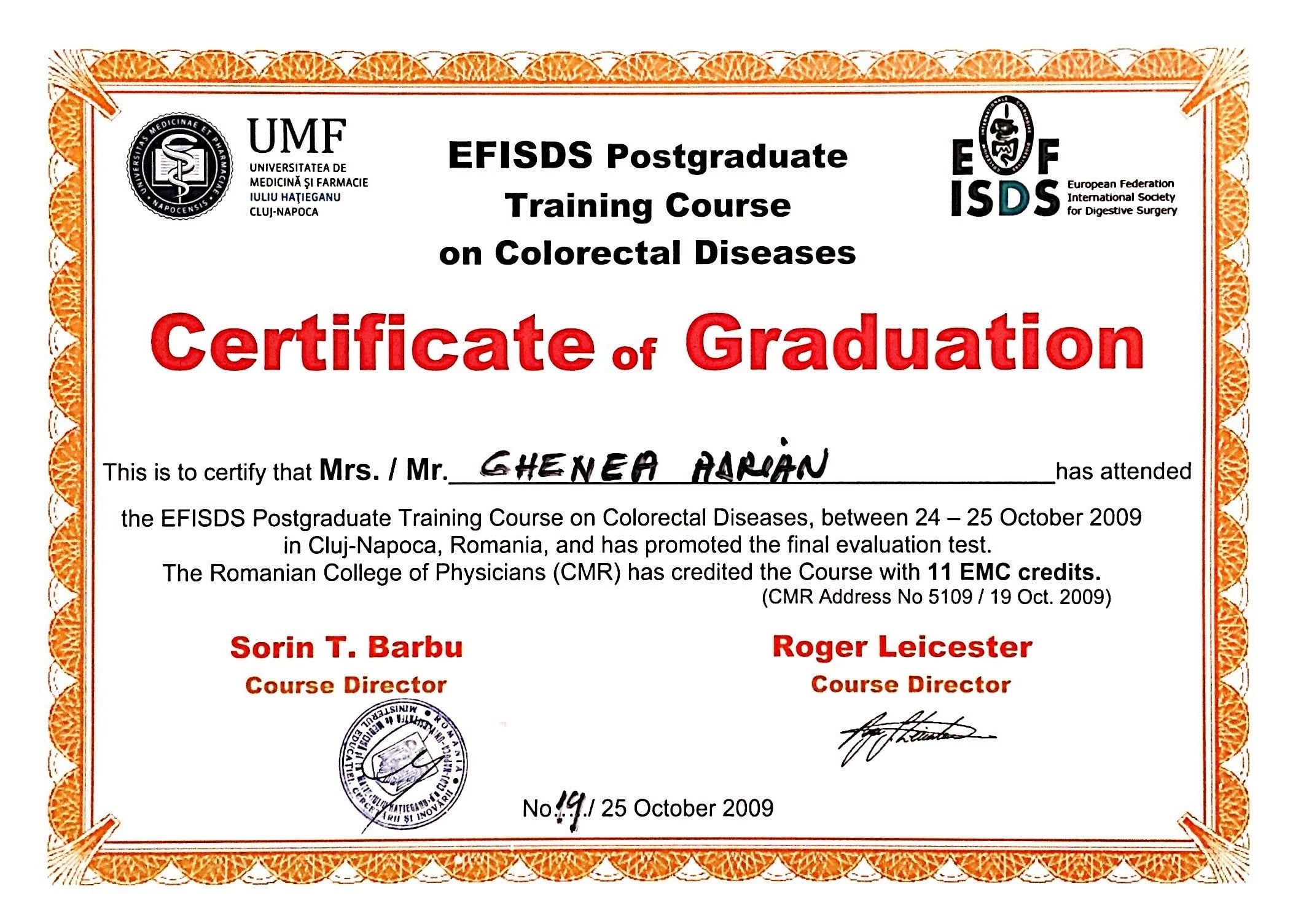 EFISDS Postgraduate Training Course on Colorectal Diseases — European Federation ISDS · UMF „Iuliu Hațieganu” Cluj-Napoca