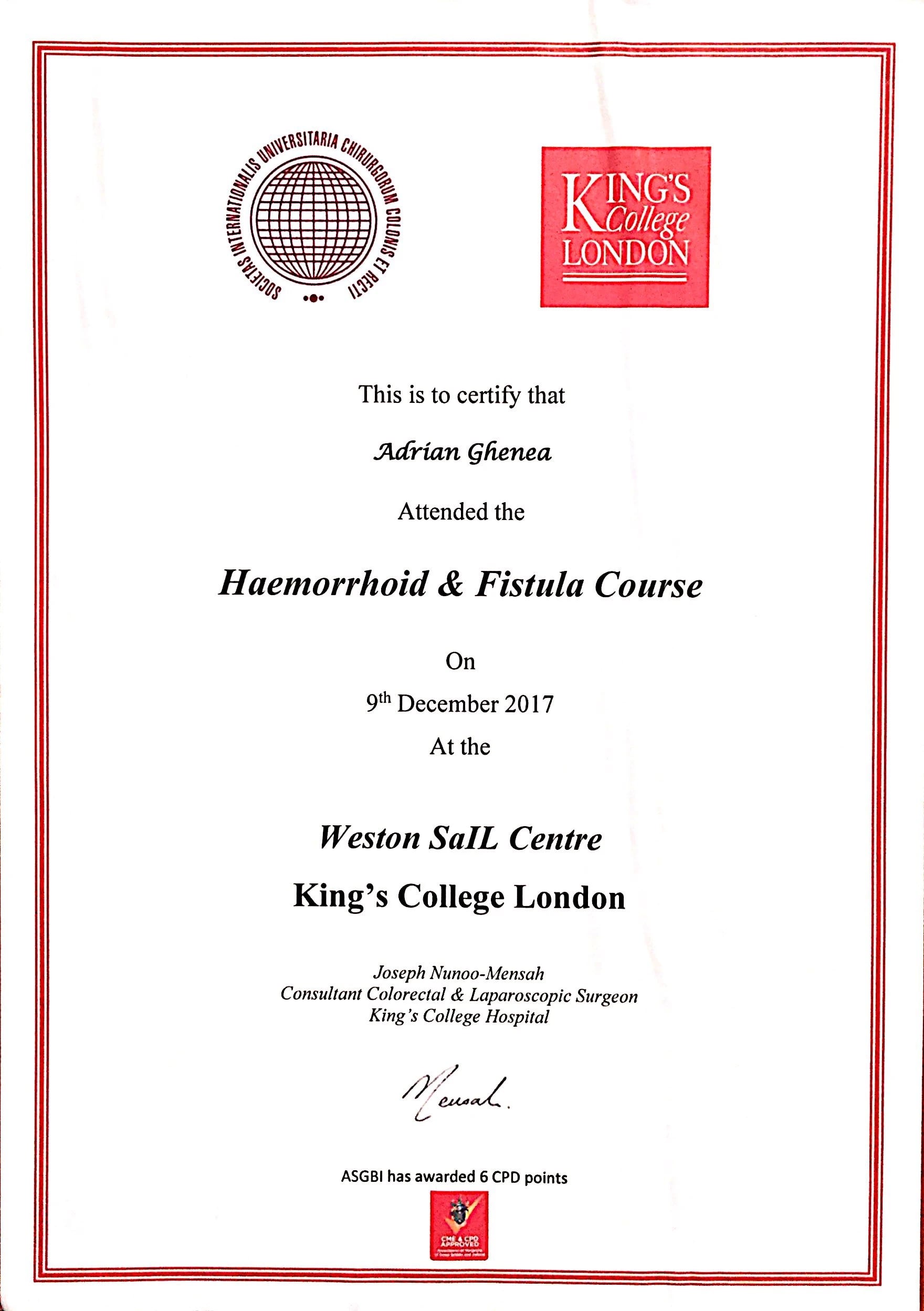 Haemorrhoid & Fistula Course – King's College London — King's College London, Weston SaIL Centre