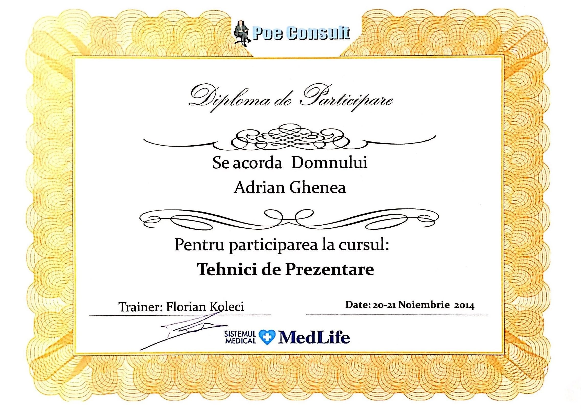 Curs „Tehnici de prezentare” — Poe Consult · Sistemul Medical MedLife